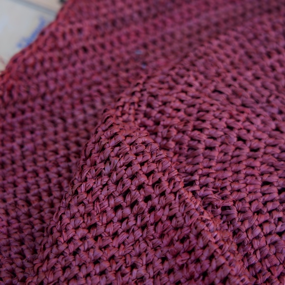 Helen Kaminski 100% Raffia Burgundy Large Woven Tote Bag Made In Madagascar - Picture 12 of 14